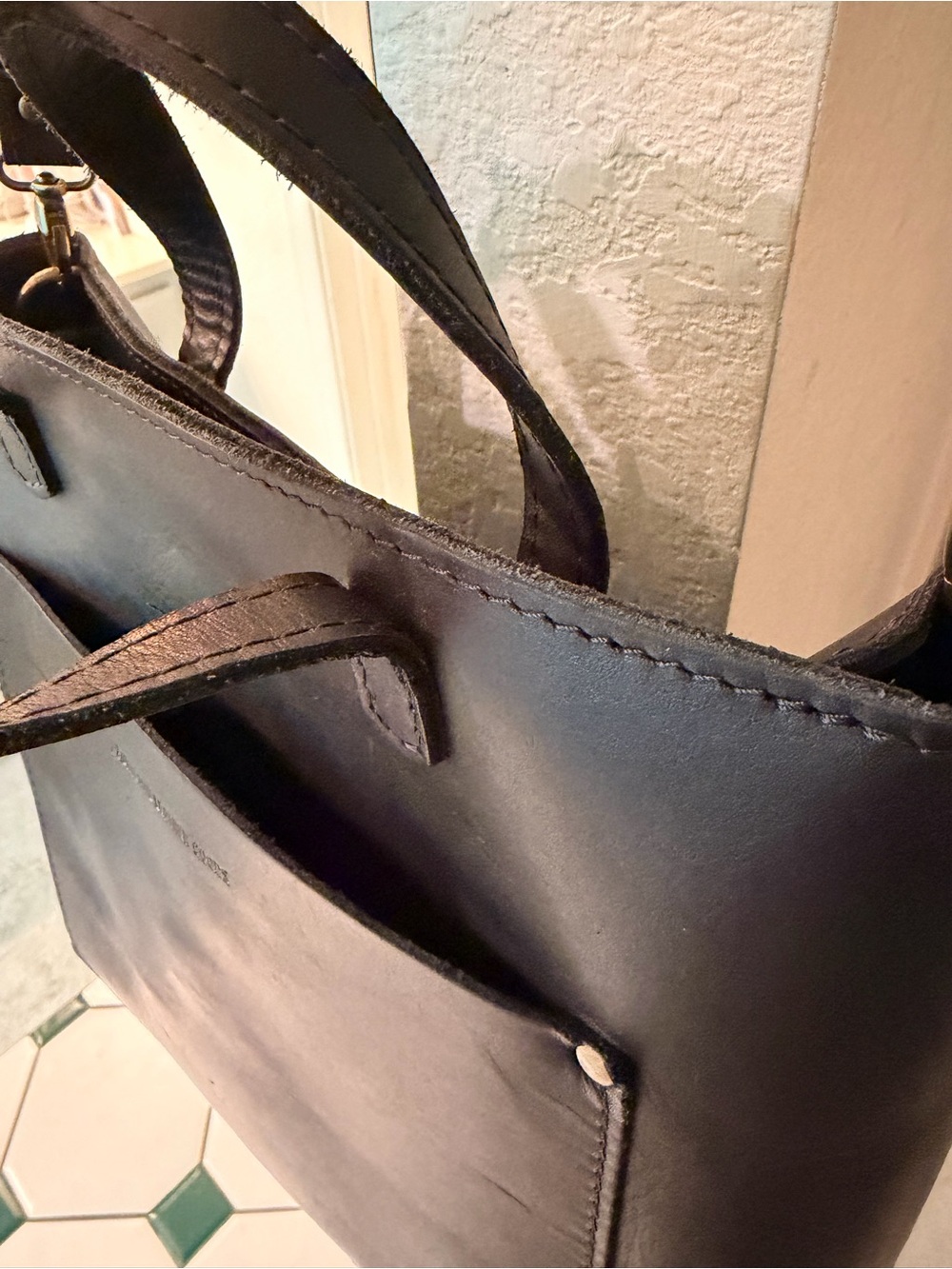 Portland Leather Black Leather Tote with Gold Hardware - Picture 6 of 7